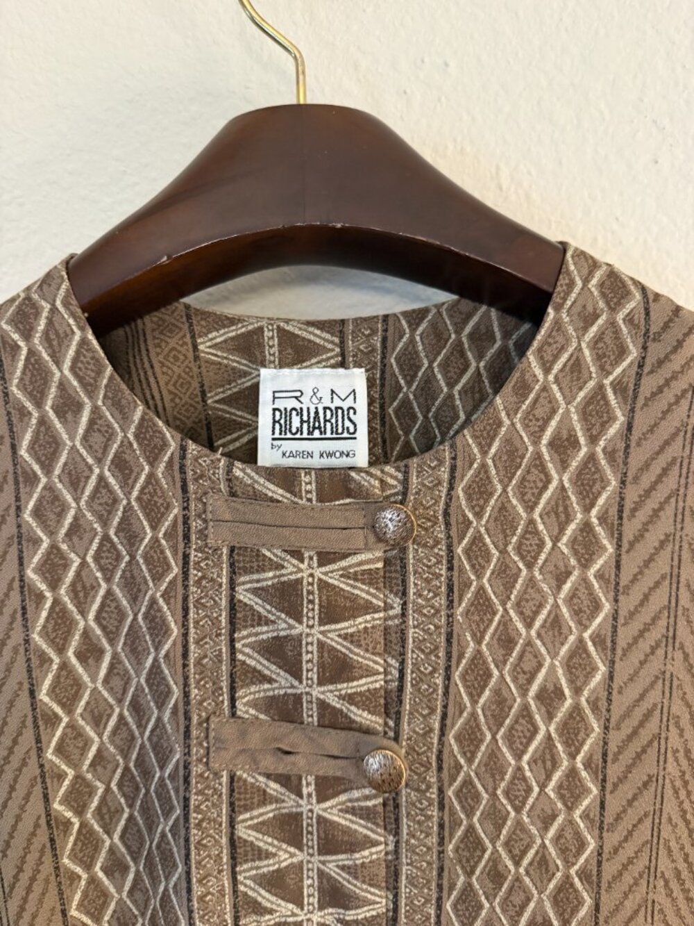 PRICE FIRM Vintage 90s Y2K Brown Printed Button Down Top Boho Relaxed LG Petite - Picture 7 of 11